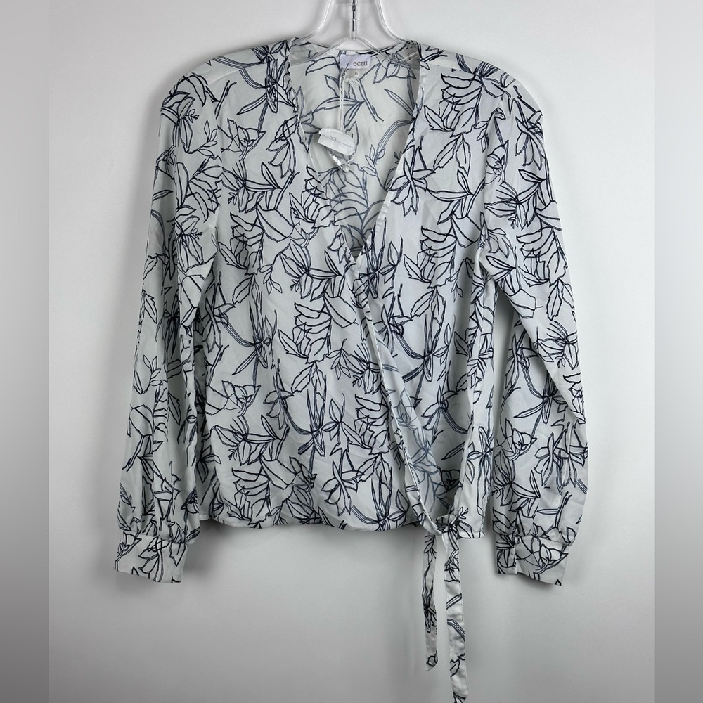 Women's V-Neck Floral Criss Cross Tie Front Blouse